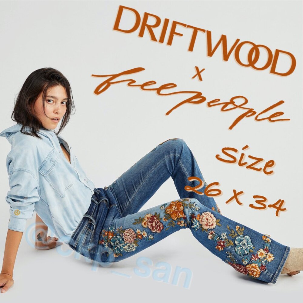 NWT Free People x Driftwood Farrah Embroidered Flare Jeans Sz 26